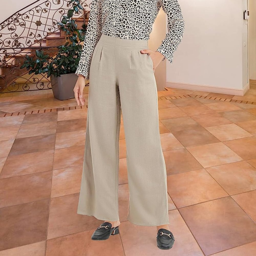 Linen Blend Pants, Pacibe, Size Small, Wide Leg Elastic Waist Flowy Summer Pants